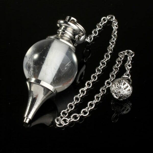 100-Unique 1 Pcs Charm Rock Crystal Precious Stone Silvery Metal Ball Chain Dowsing Pendant Healing Chakra Pendulum Gift 1